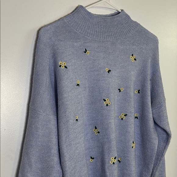 Women's Blue Sweater with Floral Embroidery - Picture 2 of 4